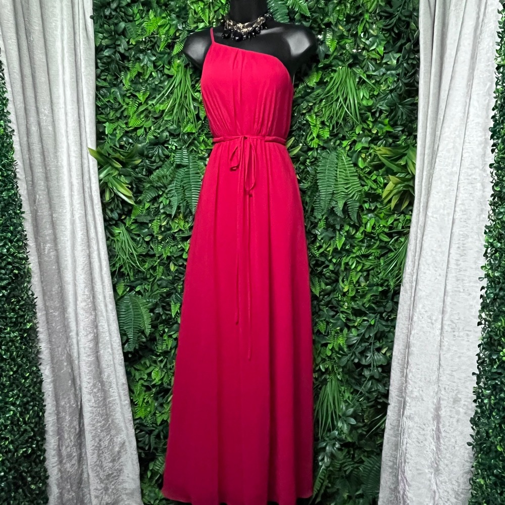 Azazie Dress Size 0 Red One Shoulder Chiffon Maxi Formal Gown 3973